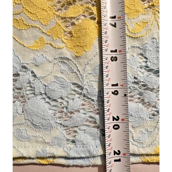 ZARA Pastel Lace Sheer Floral Top Blue Yellow Chevron Scallop Flutter Sleeve L - Picture 8 of 8
